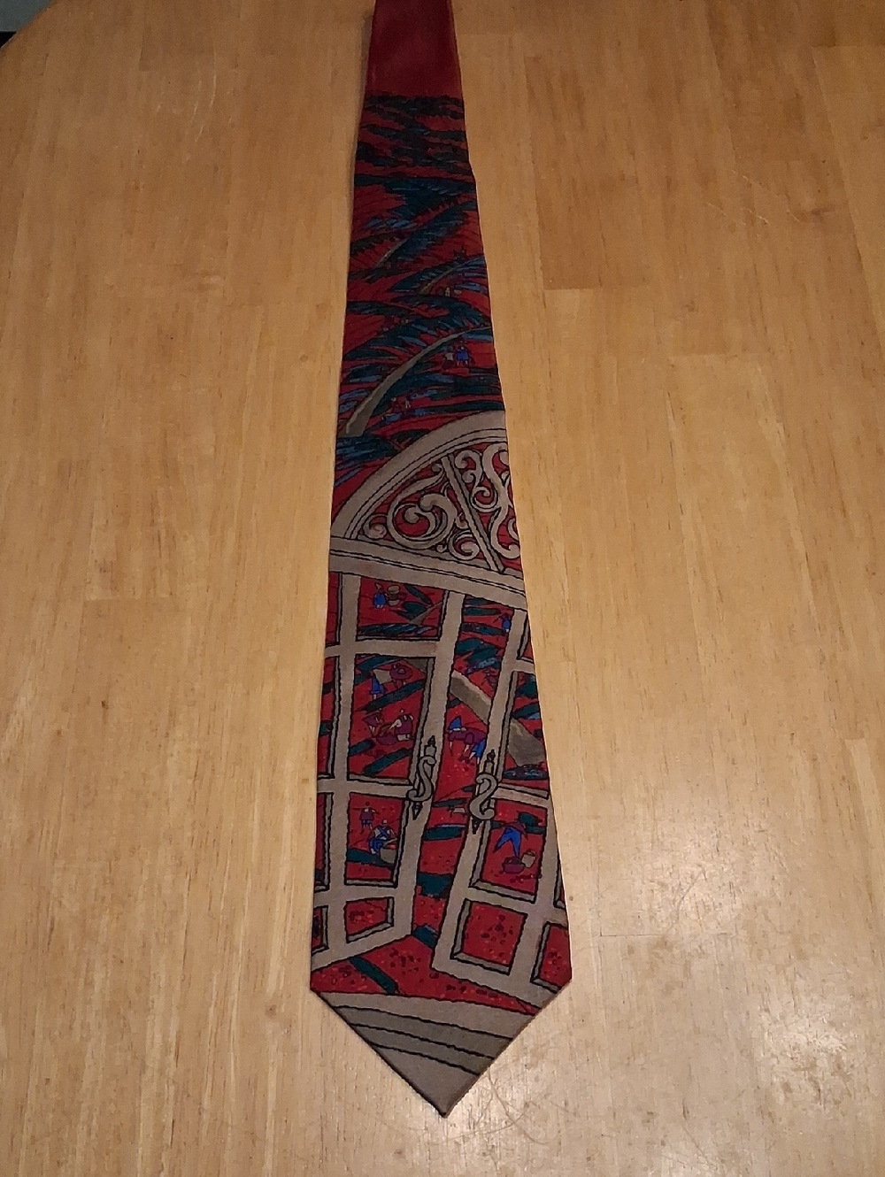 The Beatles Red, Teal and Gray Graphic 100% Silk Tie Stawberry Fields